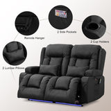 TUNYI Power Loveseat Recliner Sofa - Home Theater Seating with Massage & Heat Faux Leather RV Recliner Loveseat Sofa with USB/Cup Holder/Side Pocket/LED Light/Pillow (Black) TUNYI