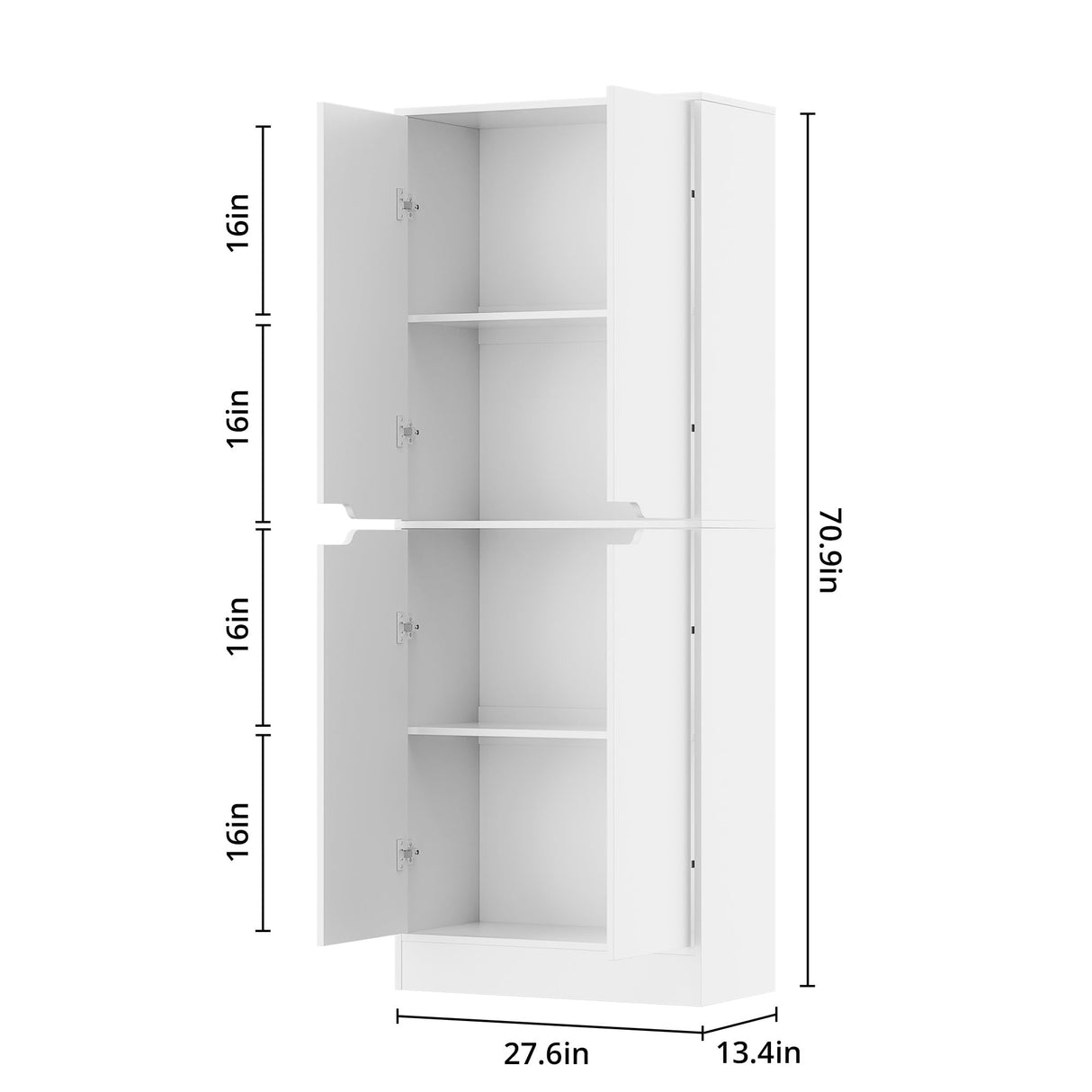 Housoul 71" Tall Freestanding Pantry Cabinet, 4 Doors with Adjustable Shelves, Larder & Kitchen Hutch Cabinet for Dining Room, White Housoul