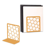 Premium Geometric Gold Honeycomb Bookends for Shelves, Metal Book Ends for Office, L-Shaped Book Stopper, Rustproof Bookends Decorative Unique for Home, 6.25 (L) x 6 (W) inches, 1 Pair - Geomod GEOMOD