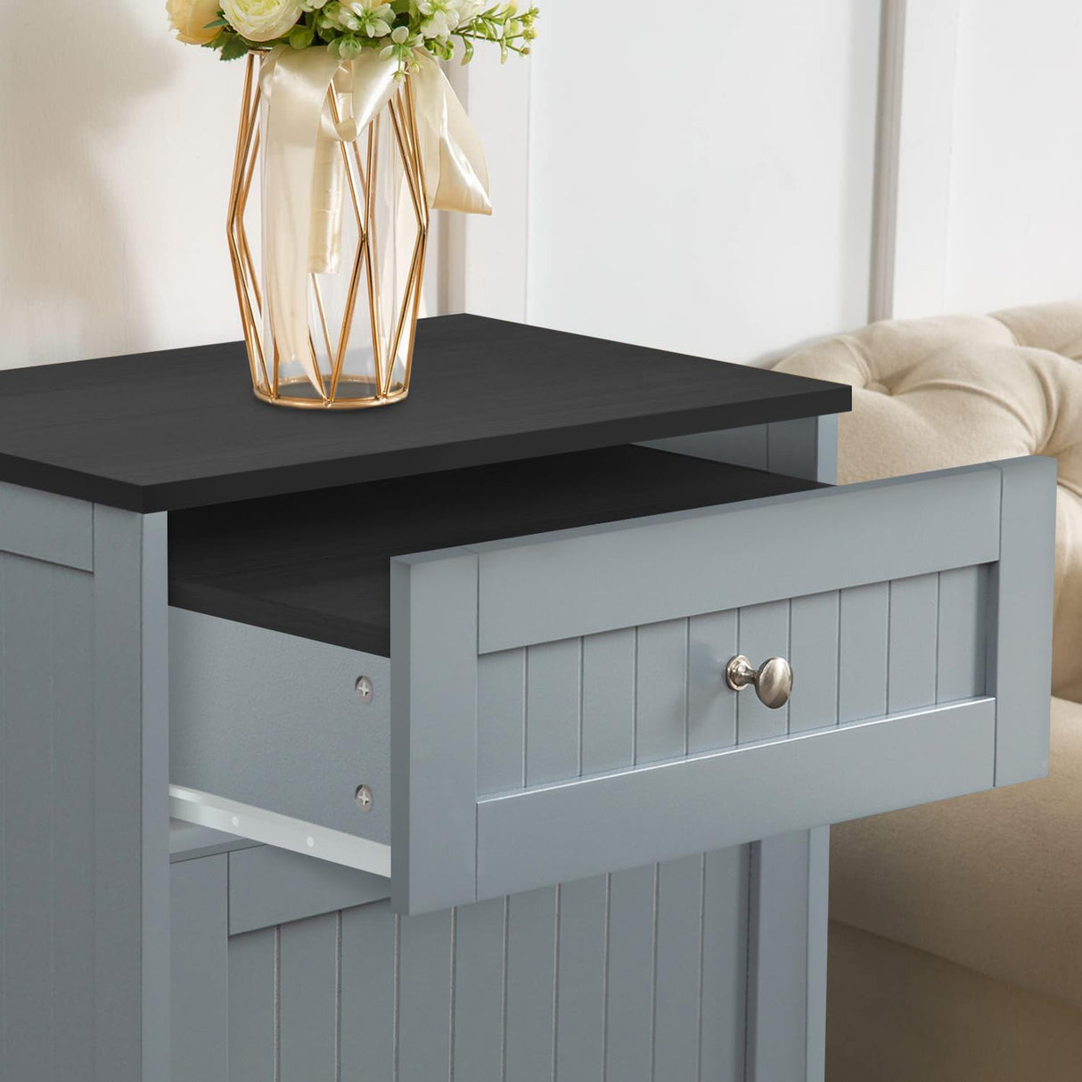 GAZHOME Tilt Out Trash Cabinet, Upgrade Wooden Free Standing Trash Cabinet,Recycling Cabinet with Hideaway Drawer,10 Gallon Tilt Out Trash Cabinet Kitchen(Grey) GAZHOME