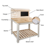 GROWRKS Potting Bench Outdoor Potting Table—All-Weather Kids Solid Wood Garden Work Station with Sink、Drawing Board、Shelves, Weather Proof（Natural, Large） GROWRKS
