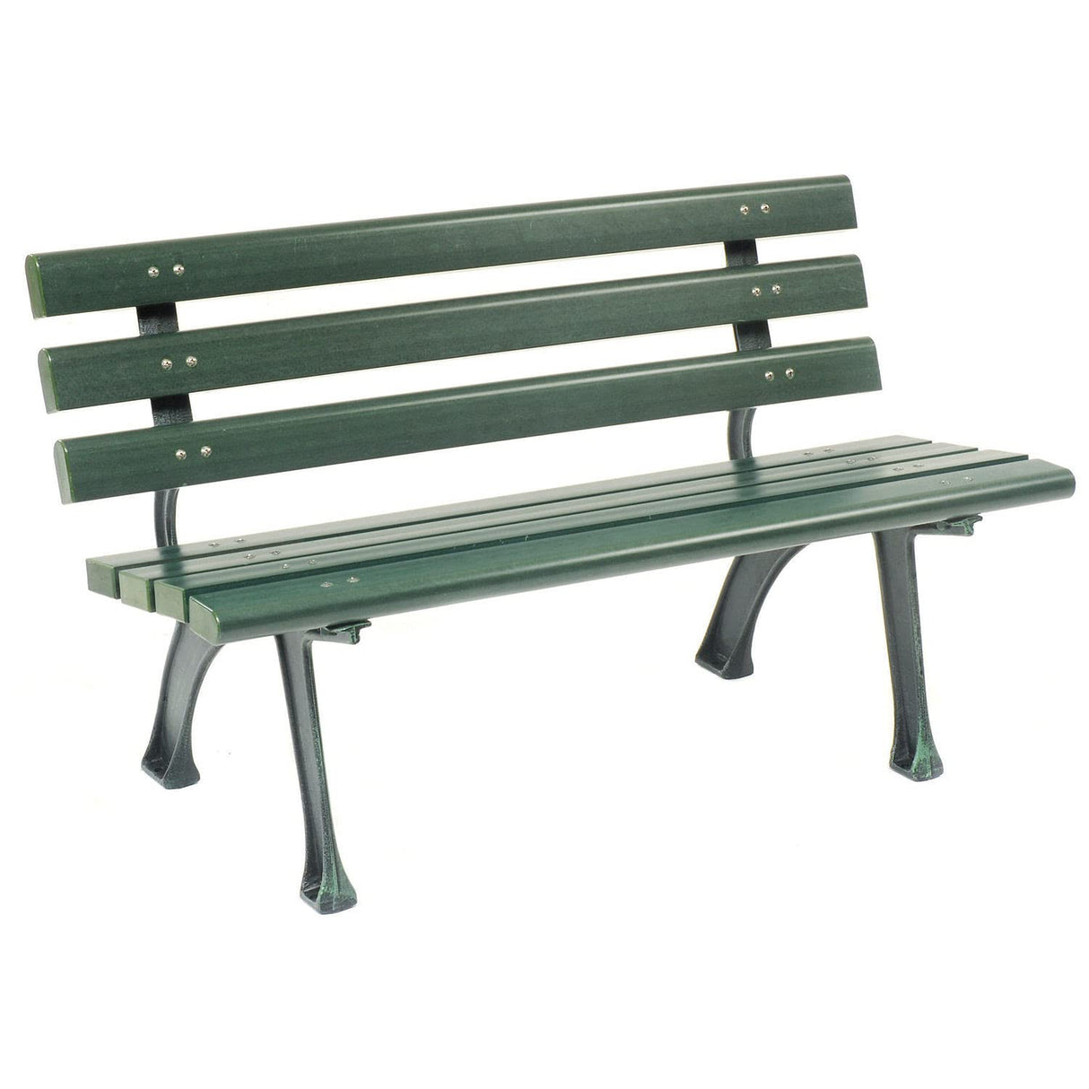 Global Industrial 4'L Outdoor Park Bench with Backrest, Recylced Plastic Slats, Wrought Iron Frame, 1100 lbs Capacity, Green, Surface Mount, Easy Assembly Global Industrial