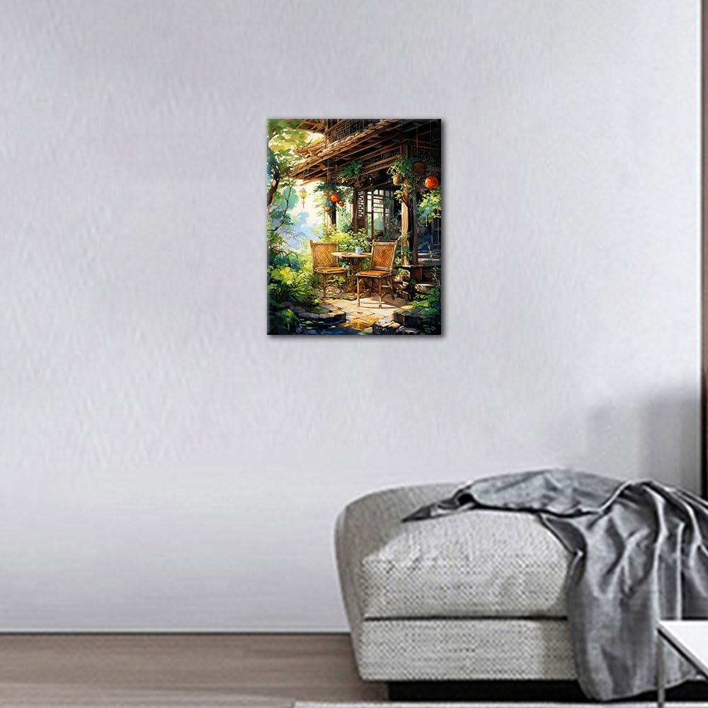 Paint by Number for Adults Canvas Garden - DIY Painting by Numbers for Adult Beginners, Tables and Chairs in The Forest Acrylic Paint by Numbers Kits for Home Wall Decor 16"x20"(Frameless) TUMOVO