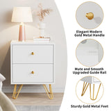 CARPETNAL White Nightstand Set of 2, End Side Table Double, Bedside Table with 2 Drawers, Dual Night Stand Metal Legs for Bedroom Living Room CARPETNAL