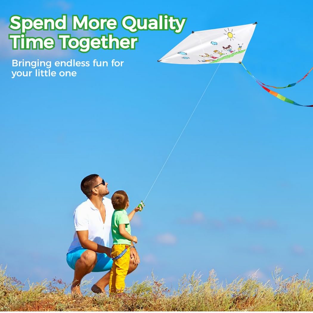 B bangcool DIY Kids Kite Blank Kites Making Painting White Paper Blank Kites with Swivel Line for Kids Outdoor Park Beach Grassland Activities (10PCS) B bangcool