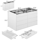 LIVAUVEAD Closet Island with Drawers, 16 Drawers Wardrobe Closet with Glass Top and LED Light，White Island Dresser with Jewelry Organizer for Bedroom & Cloakroom LIVAUVEAD