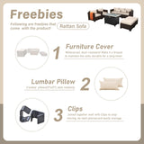 Oasishine 6 Pieces Outdoor Furniture 60000BTU Outdoor Propane Fire Pit Wicker Patio Furniture Set 45" Steel Fire Table Anti-Slip Cushions Waterproof Covers, Khaki Oasishine