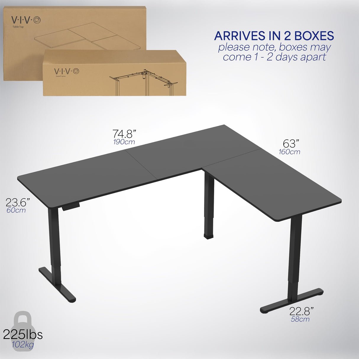 VIVO Electric Corner L-Shaped 75 x 63 inch Standing Desk, Height Adjustable, Memory Controller, Black Top Black Frame, DESK-E3CTB-75 VIVO