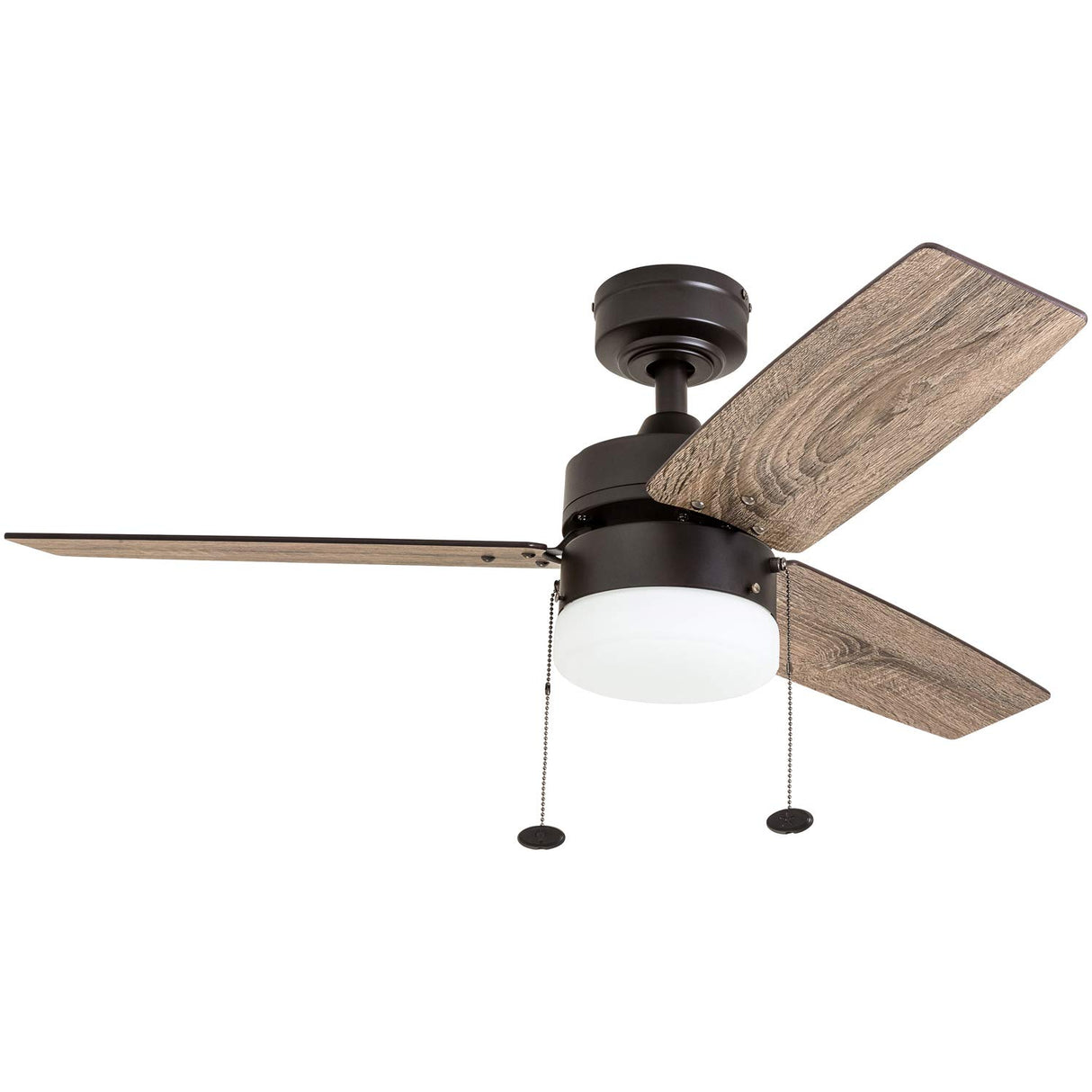Prominence Home Reston, 42 Inch Modern Farmhouse LED Ceiling Fan with Light, Pull Chain, Dual Mounting Options, Dual Finish Blades, Reversible Motor - 51015-01 (Bronze) Prominence Home