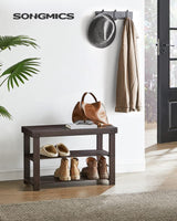 SONGMICS Shoe Rack Bench, 3-Tier Bamboo Shoe Storage Organizer, Entryway Bench, Holds Up to 286 lb, 11.3 x 27.6 x 17.8 Inches, for Entryway Bathroom Bedroom, Brown ULBS04Z SONGMICS