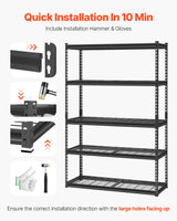 VEVOR Storage Shelves, 2500 lbs, 5 Tier Heavy Duty Garage Shelving, 18" D x 48" W x 72" H Adjustable Metal Shelves for Industrial Shelving Unit Utility Shelf, for Kitchen, Warehouse, Basement, Black VEVOR