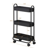 SunnyPoint Slim Rolling Storage Cart, 3 Tier Bathroom Storage Organizer Bathroom, Laundry Utility Cart (Black) SunnyPoint