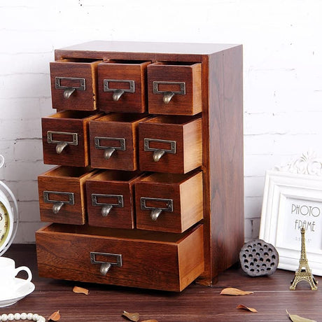 Card Catalog Traditional Solid Wood Small Chinese Medicine Small Curio Cabinet l Vintage Retro Look Tea Storage Organizer Apothecary Drawer Dresser l Primo Supply