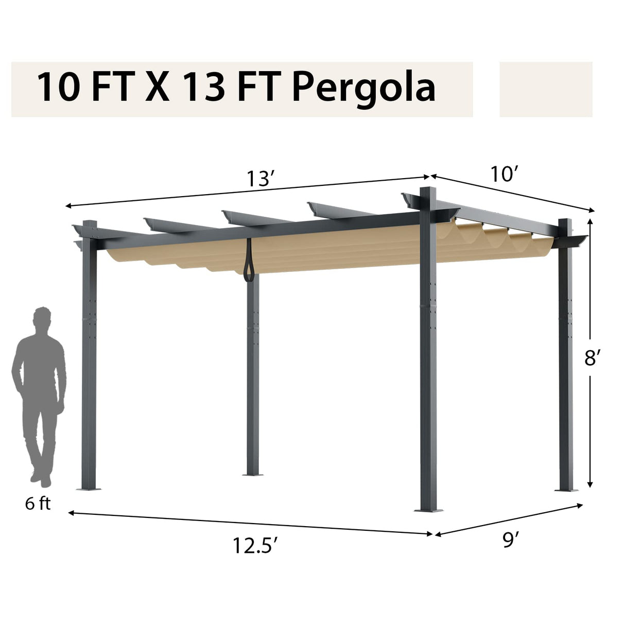 Tangkula 10x13 Ft Pergola, Heavy-Duty Aluminum Outdoor Pergola with Retractable Sun Shade Canopy, Extra Large Patio Shelter Pavilion, Metal Pergola Structure for Deck, Porch, Garden, Yard Beige Tangkula