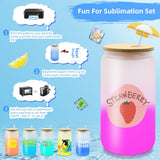 Color Changing Sublimation Glass Cups with Lids and Straws,16oz Frosted Sublimation Glass Can,Glass Cup with Bamboo Lid and Straw,Beer Can Glasses/iced Coffee Tumbler/Soda Drinking Cup,Funny Gifts Homegician