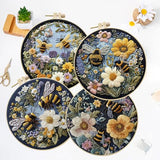 LB 4 Pack Yellow Bee Floral Embroidery Kit for Beginners Green Plant Beginner Embroidery Kit for Adults DIY Starter Kit with Embroidery Hoop Colorful Threads Tools Step by Step Instructions