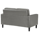 Coaster Home Furnishings - Ruth - Faux Leather - Upholstered Loveseat with Track Arms, Foam-Filled Cushions, and Straight Tapered Legs - Living Room - Gray - 508366 Coaster Fine Furniture