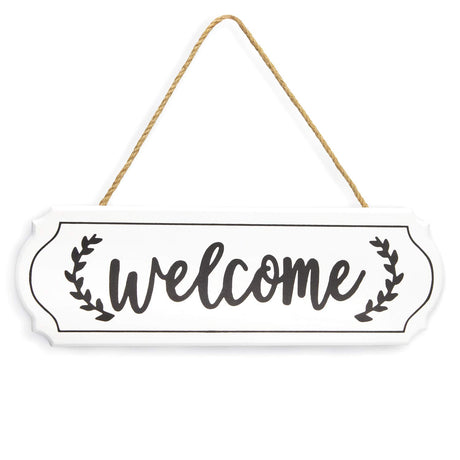 Wooden Welcome Sign for Rustic Farmhouse Decorations,Wall Hanging Welcome Sign for Front Door, Porch Decor,White Welcome Sign, Rustic Wooden Door Hanger, Small Welcome Sign 11.61 x 3.74 Inch White Max Shape
