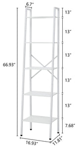 Hoctieon 5-Tier Industrial Ladder Bookshelf, Narrow Ladder Shelf, Tall Standing Bookshelf, Skinny Open Ladder Shelf, for Living Room, Home Office, Kitchen, Bedroom, Metal Frame, White Hoctieon