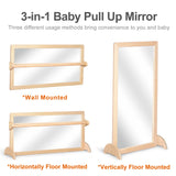 KRAND 3-Position Montessori Wood Frame Non-Shatter Safety Pull Up Bar Baby Big Mirror Set, Infant Coordination Mirror, Kids Classroom Furniture for Daycare, Homeschool or Preschool KRAND