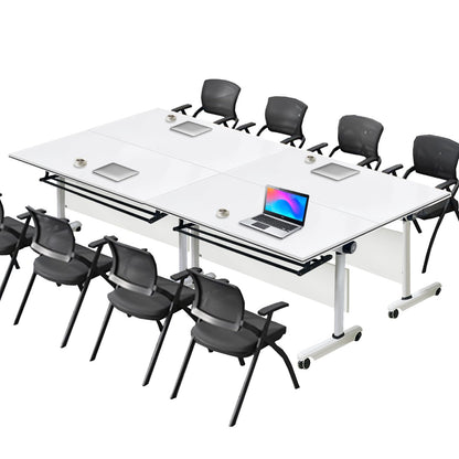 Conference Table, Folding Conference Room Tables With Flip-Top Design, With Caster Rectangular Modular Conference Room Table, for Office Conference Room Training Room 47x20x30in( WxDxH) 4PCS-White