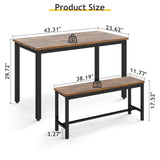 Rovibek 43" Dining Table Set for 4, Modern Space Saving Kitchen Breakfast Table with Benches & Adjustable Feet, Wooden Industrial Style Farmhouse, Brown Rovibek