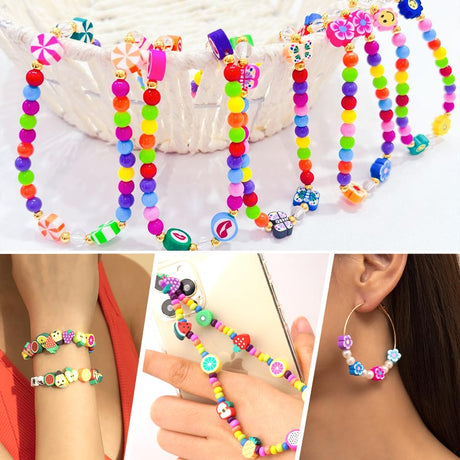 JOICEE 480PCS Fruit Flower Polymer Clay Beads, 24 Style Cute Heart Mushroom Clay Beads Charms for Jewelry Necklace Earring Making, DIY Bracelet Making Kit Accessories for Women Girls JOICEE