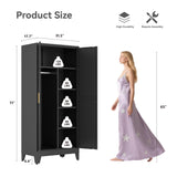 Metal Combination Cabinet, Black Wardrobe Closet Cabinets with Doors and Shelves, 71" Farmhouse Bedroom Armoire Closet with Hanging Rod and Clothing Shelf, White Steel Wardrobe Cabinet for Bedroom Bevivog