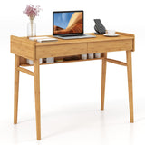 Giantex Computer Desk, 39.5" Bamboo Home Office Desk with 2 Storage Drawers and Open Shelf, Makeup Table Vanity Desk, Modern Writing Desk Computer Workstation for Bedroom, Study, Natural Giantex