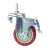 Swivel Stem Casters, Heavy Duty Double-Locking Castors with Red PU Wheels Quiet and No Marking with Metric Thread Rods M10-1.5x25mm 800-1000lb Load Capacity Pack of 4 (3 Inch) N\A