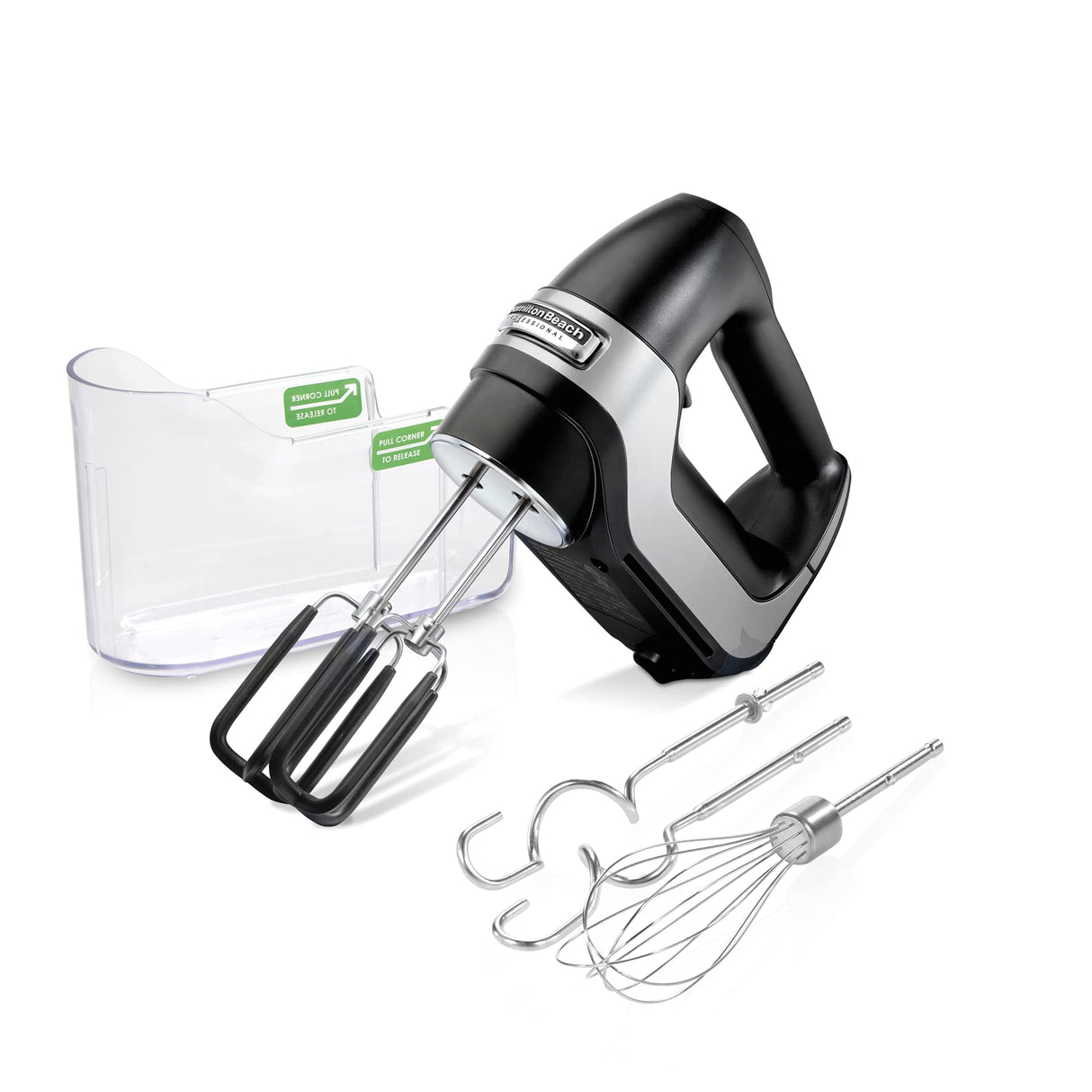 Hamilton Beach Professional 7-Speed Digital Electric Hand Mixer with High-Performance DC Motor, Slow Start, Snap-On Storage Case, SoftScrape Beaters, Whisk, Dough Hooks, Matte Black (62655) Hamilton Beach Professional