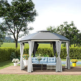 Outsunny 12' x 12' Round Outdoor Gazebo, Patio Dome Gazebo Canopy Shelter with Double Roof, Netting Sidewalls and Curtains, Zippered Doors, Strong Outsunny