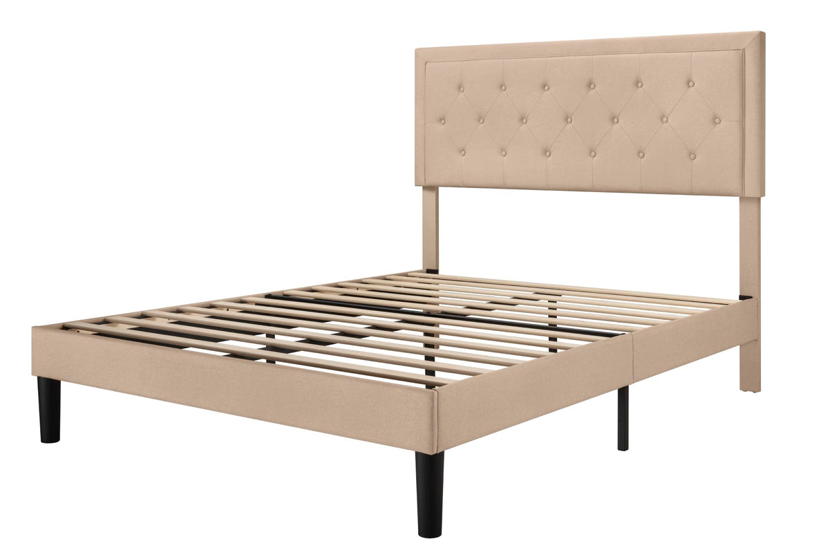 Allewie Queen Size Button Tufted/Fabric Upholstered Bed Frame with Adjustable Headboard/Wood Slat Support/Mattress Foundation/Beige Allewie