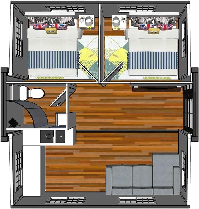 40FT Expandable House to Live in. prefab Tiny Home with Balcony. Complete washroom, 2 bedrooms, 1 Wardrobe, 1 Kitchen with Cabins prefab House, Portable Home Tiny House. Container House. - WoodArtSupply