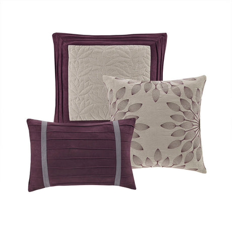 7 PC Pieced Faux Suede Comforter Set Purple King HouseOfZazla