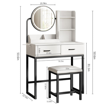 Makeup Vanity Desk with Mirror and Lights, Cute Vanity Makeup Table, Small Vanity Table for Bedroom with Lots Storage, 3 Lighting Modes, 31.5in(L)… - WoodArtSupply