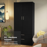 Madesa 2 Door 2 Drawer Storage Cabinet Wardrobe with Shelf and Hanging Space 31" L Wooden Armoire Closet Organization Unit for Bedroom and Office (Black) Madesa