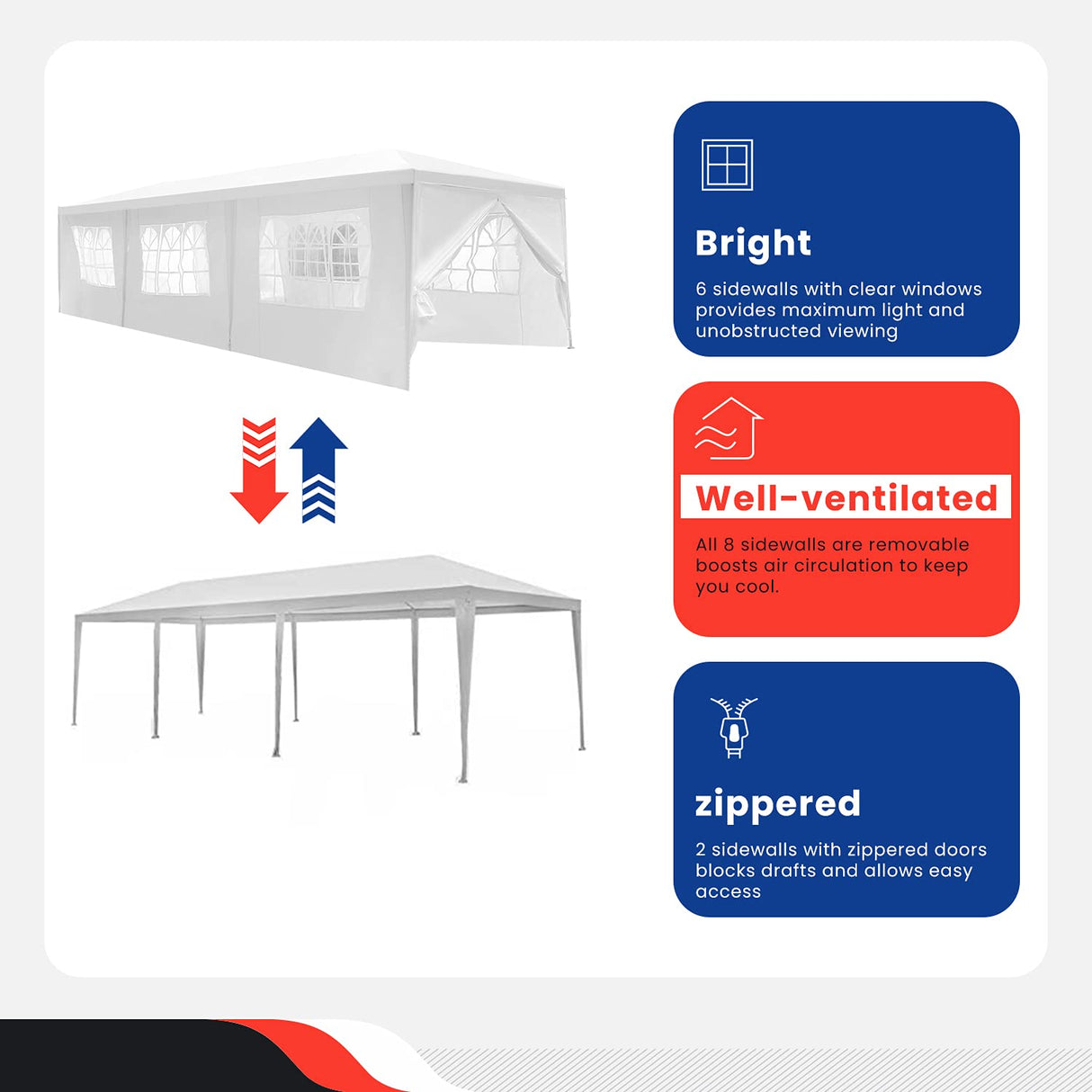 Canopy 10'x30' Party Tent Heavy Duty Outdoor Gazebo Wedding Party Tent with 8 Removable Sidewalls Waterproof UV Resistant for Wedding Camping Shelter BBQ,White BestMassage