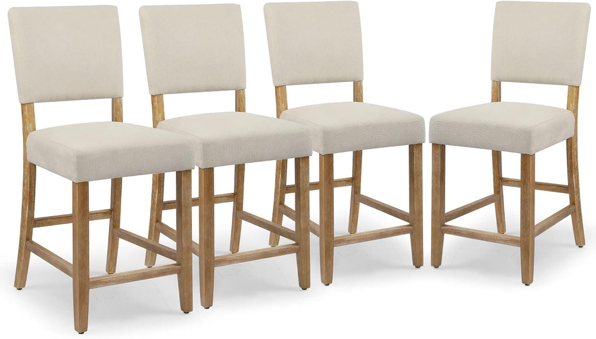 DAGONHIL 24 Inches Counter Height Bar Stools Set of 4, Upholstered Barstools with Wood Legs, Island Chairs for Kitchen Counter, Towel Cloth (Beige) DAGONHIL