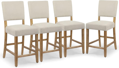DAGONHIL 24 Inches Counter Height Bar Stools Set of 4, Upholstered Barstools with Wood Legs, Island Chairs for Kitchen Counter, Towel Cloth (Beige) DAGONHIL