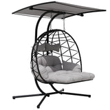 Double Egg Chair Outdoor with Stand & Adjustable Canopy, Extra Large 2 Person Patio Egg Chair with Leg Rests, Hanging Swing Chair with Thickened Cushion, Swinging Love Seat for Outdoor Patio (HQH) VIXLON