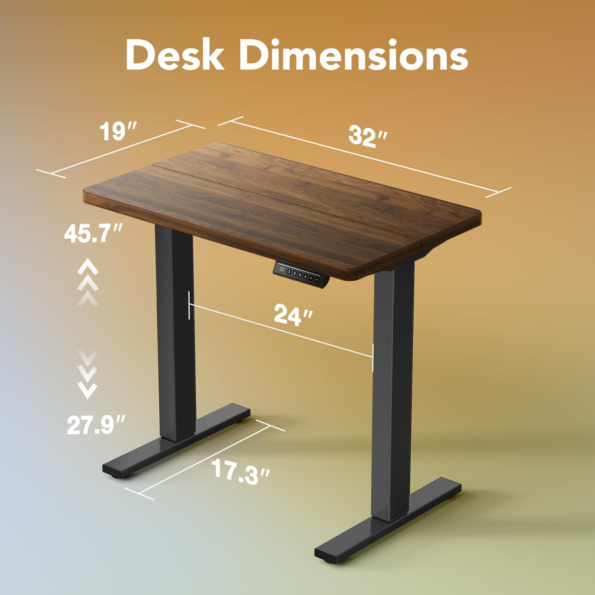 HUANUO 32" Small Electric Standing Desk Adjustable Height, 4 Memory Height Settings, Sit Stand Up Desk for Home Office & Computer Workstation, Black Walnut HUANUO