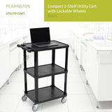 Pearington 3-Tier Compact Multi-Purpose Plastic Utility Cart with Lockable Wheels up to 300LBS, Black Pearington