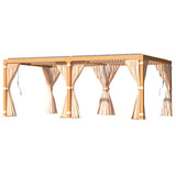 YOLENY 12 x 20 FT Louvered Pergola, Wood Grain Pergola with Adjustable Aluminum Waterproof Roof, Sun Shade Shelter with Netting and Curtains for YOLENY