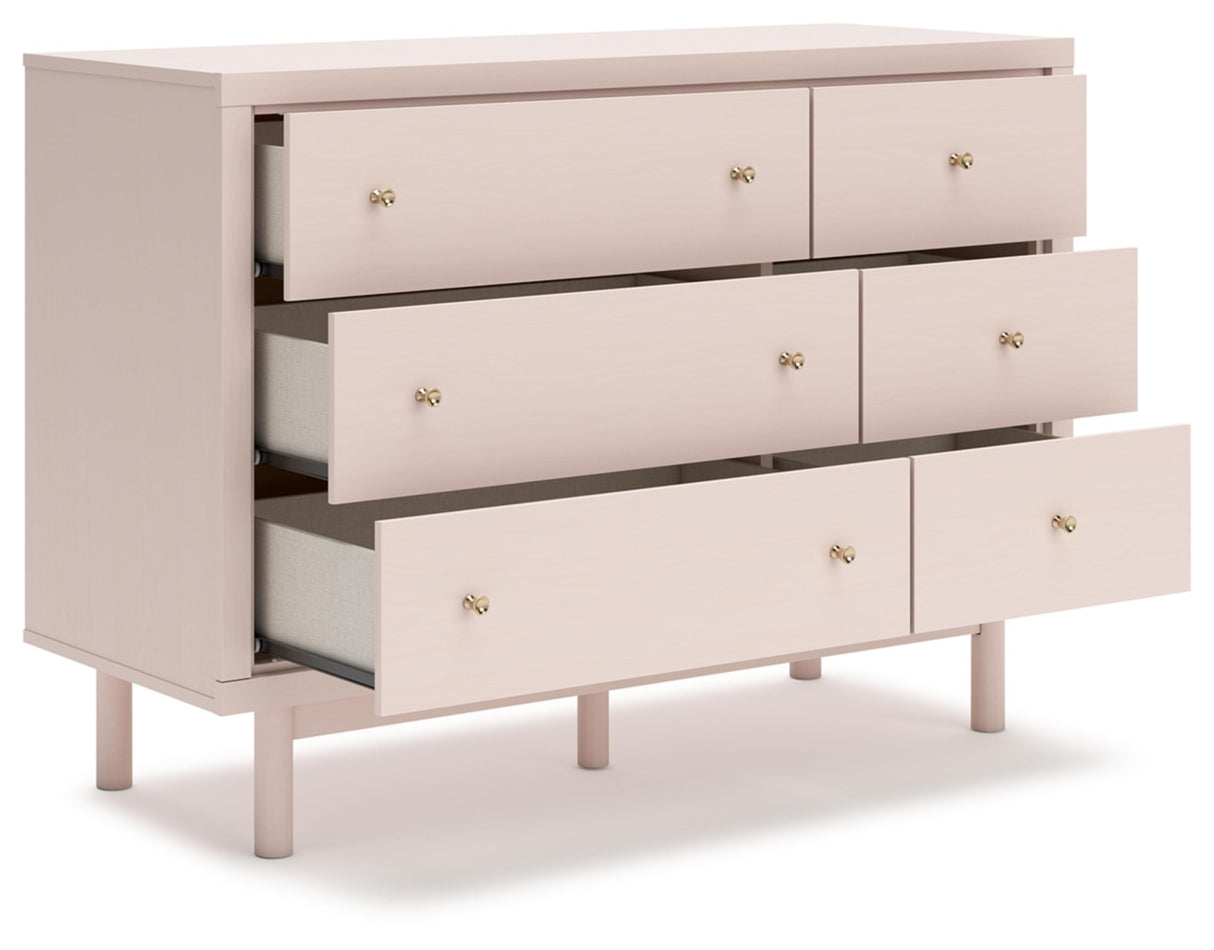 Signature Design by Ashley Wistenpine Modern 6-Drawer Dresser with Safety Stop, Pink Signature Design by Ashley