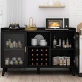 Auromie Wine Bar Cabinet with Led Light, Home Coffee Cabinet with Wine and Glass Rack, Kitchen Buffet Sideboard with Storage Shelves, Freestanding Liquor Cabinet for Living Room, Dining Room (Black) Auromie