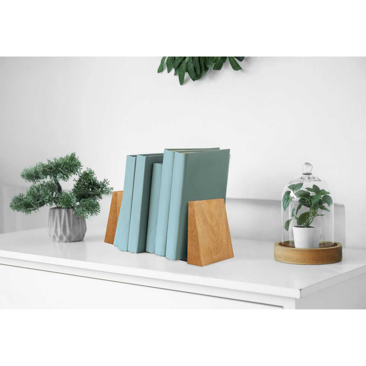 ILOT Book Ends for Office Accessories - 2 Pairs Handmade 100% Solid Wood Decorative Bookends with Metal Base - Heavy Duty Non-Skid Shelf Organizer for Books ILOT