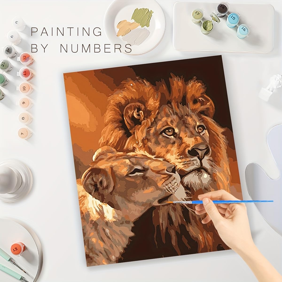 TAOPAOLAB Lion Couple Paint by Numbers Kit for Adults - DIY Wildlife Painting on Canvas 16x20 Inches, Acrylic Paint Set, Suitable for Beginners, Animal Art Kit for Home. TAOPAOLAB
