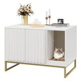 Halitaa Litter Box Enclosure, Modern Cat Litter Box Furniture Hidden Litter Box with Scratch Pad, Cat Washroom House End Table, Entryway Bench for Livingroom (White) Halitaa