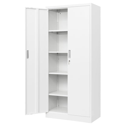 iDEKAI Metal Storage Cabinet with Lock, 71" Garage Storage Cabinets with 2 Lockable Doors and 4 Adjustable Shelves,Tall File Cabinet, Tool Cabinet for Office,Home,Garage,Gym,School (White) - WoodArtSupply